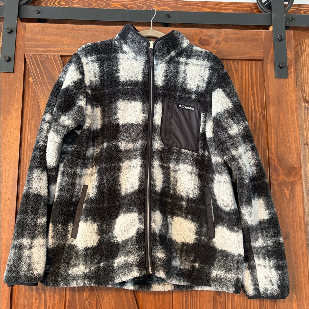 Columbia Black and White Checkered Fleece Jacket